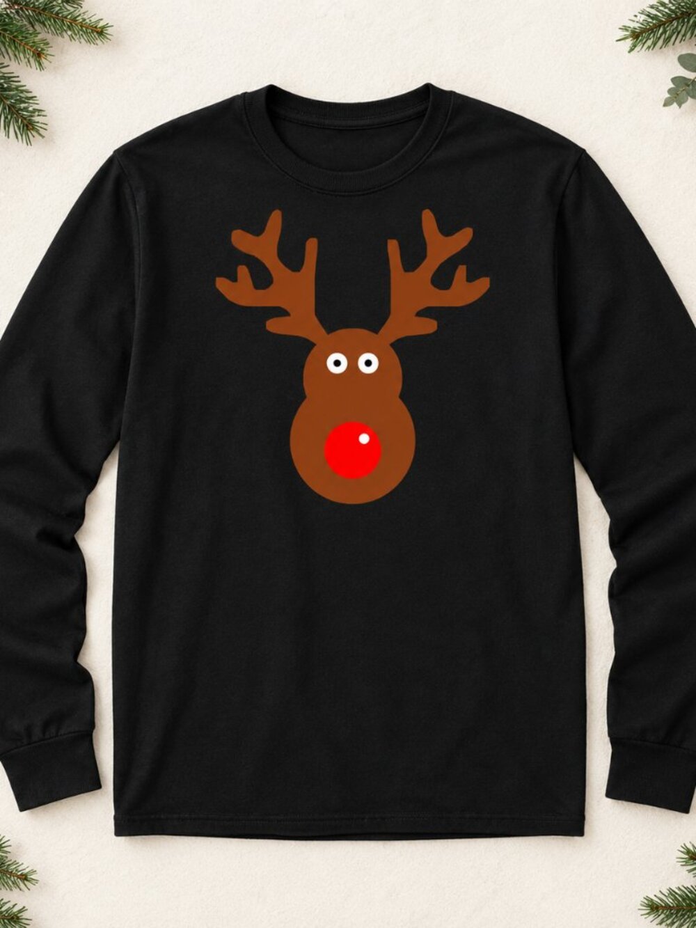 Red Nose Reindeer Christmas Long Sleeve T-Shirt Black Funny Holiday Tee